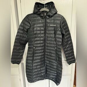 COLUMBIA Long Down Puffer Jacket Coat Womens Small Black Outerwear